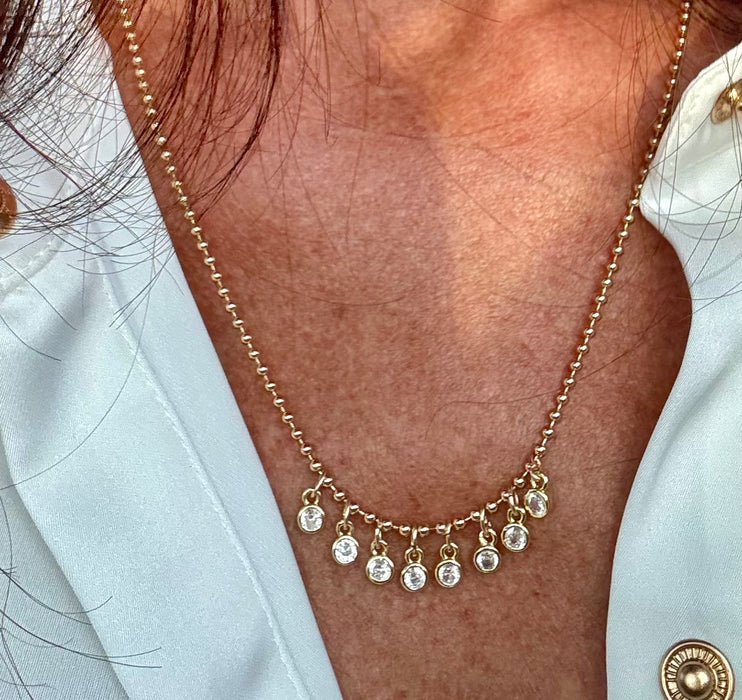 Necklace, Bead chain with cz drops