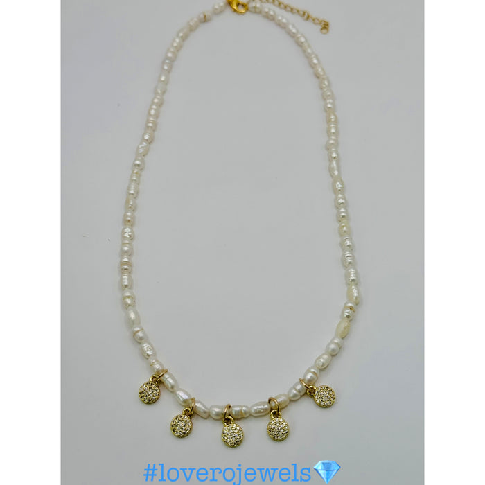 Necklace, Pearls with pave drops