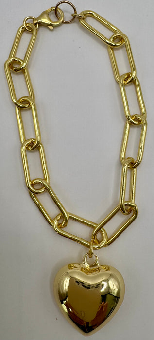 Bracelet, Paperclip with puffy heart charm