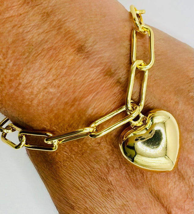 Bracelet, Paperclip with puffy heart charm